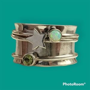 SPINNER RING .925 STERLING SILVER WITH PERIDOT AND OPAL MEDITATION (4)